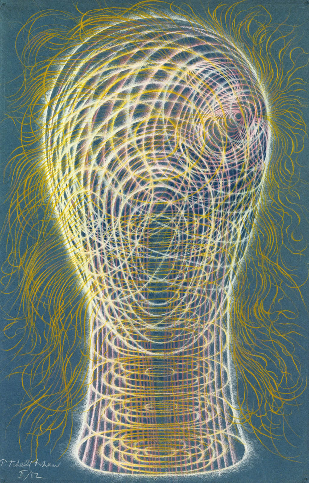 Pavel Tchelitchew - Spiral Head with Hair - 1952 pastel on blue paper